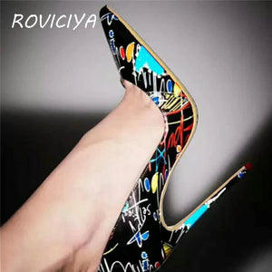 kamames Graffiti Colorful Women Pumps Sexy Women High Heels Wedding Party Women Shoes Stilettos 12 cm QP026 ROVICIYA