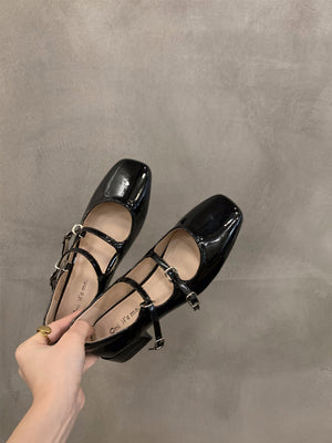 kamames Red Mary Jane Shoes For Women's Shoes 2023 New Summer French Evening Black Spring And Autumn Single Shoes