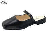 kamames Deformed Heel Autumn Luxury Chain Square Head Shallow Flat Shoes Women's Lazy Loafer Casual Flat Square Heels Lolita Shoes