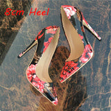 kamames red black flower pointed toe new ladies high-heeled shoes women's shoes 12cm extreme high heel QP061 ROVICIYA
