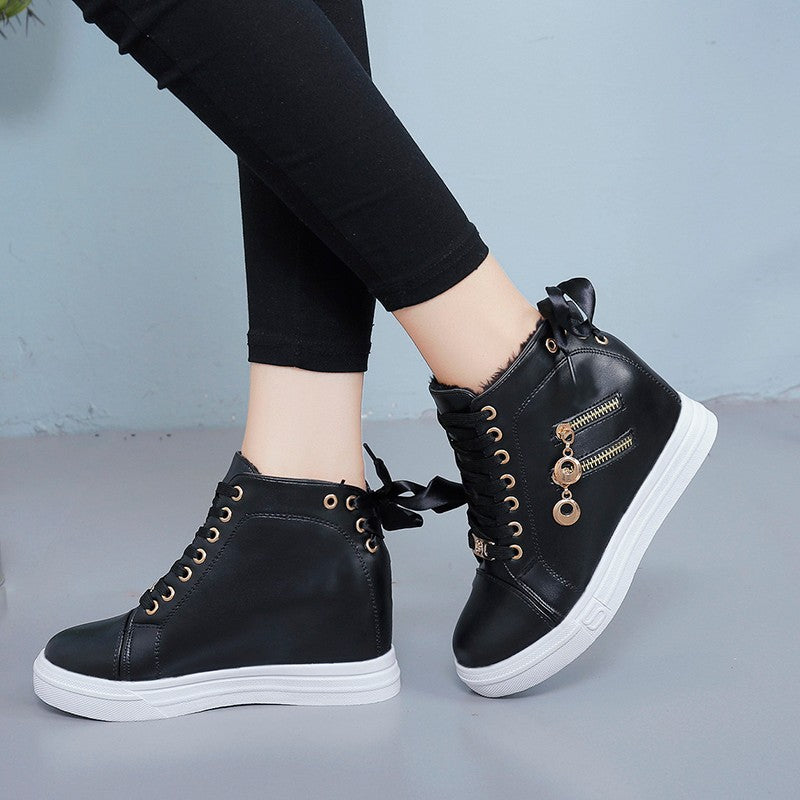 kamames Autumn And Winter New Style Heightened Women's Shoes Korean Version Of Small White Shoes Female Students Single Shoes Leisure Sports Shoes All Kinds Of Short Boots