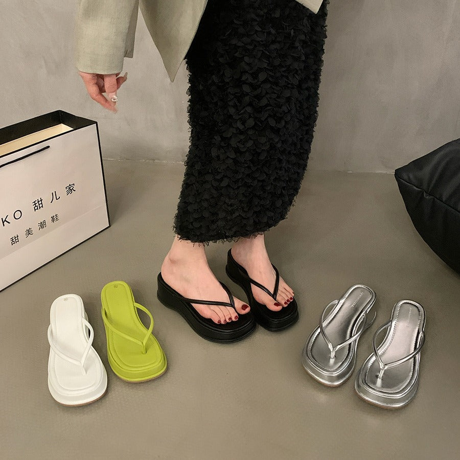 kamames Sandwiched Herringbone Slippers Women's Shoes 2024 New Summer Heightened Thick-Soled Beach Sandals