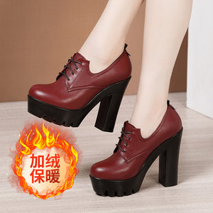 kamames Head Deep Mouth Single Shoes 2023 Autumn And Winter New Waterproof Table Thick Heels Thickened Large Muffin Women's Shoes