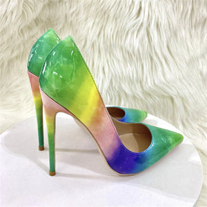 kamames Green Women Pointy Toe Glossy Stiletto Pumps Sexy Ladies 12cm High Heel Party Dress Shoes Big Size 10 11 QP150 ROVICIYA