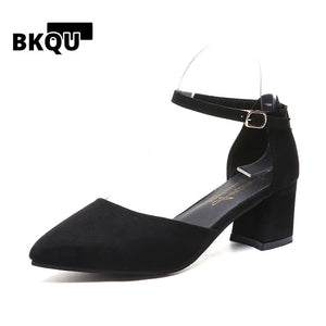 kamames Pumps for Women Buckle Ankle Strap Red Bottom Heels Woman Leather Party Office Dress Shoes Plus Size