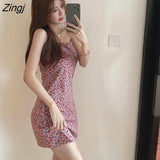 kamames Dress Women Mini Summer Slim Sexy 3 Colors Floral Retrto Leisure Ladies Streetwear Hot Sale Soft Fashion Vestidos New