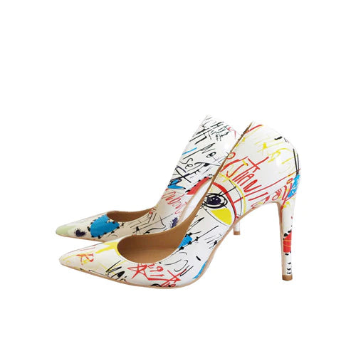 kamames Graffiti Colorful Women Pumps Sexy Women High Heels Wedding Party Women Shoes Stilettos 12 cm QP026 ROVICIYA