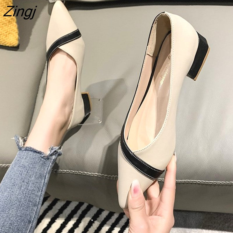 kamames Fashion Pointed Toe Square Heel Women's Shoes Color Matching Light High Heels Women's Breathable Casual Slip-on High Heels
