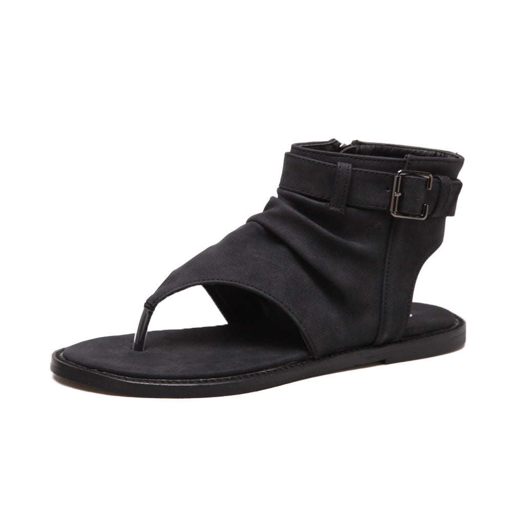 kamames Heel Sandals Women's Large Size 2024 New Ethnic Style Students' Summer Sandals Gao Bang Roman Shoes