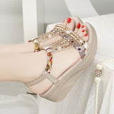 kamames Sandals Women's Summer 2024 New Comfortable Thick-Soled High-Heeled Shoes Bohemian Crystal Diamond Sandals