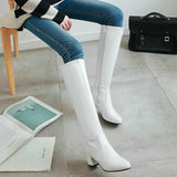 kamames Fashion Zipper Knee High Boots Women Soft Pu Leather Thick High Heels Long Boots Autumn Winter Woman Shoes Size 34-43