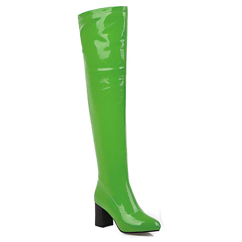 kamames Sgesvier Fashion Over the Knee Boots Women Orange Red Yellow Green Thigh High Boots Square High Heels Party Shoes Lady Plus Size