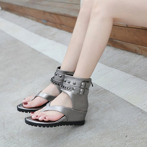kamames Heel Sandals Women's Summer Chain Roman Toe Sandals Women's Fashionable Casual Shoes