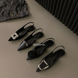 kamames Flat-Bottomed Black Baotou Sandals Fairy Shoes 2023 New Spring And Summer Pointed Diamond Single Shoes