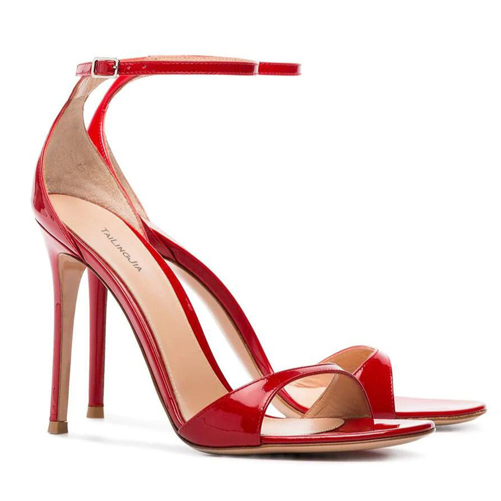 kamames Red Lacquered Leather Super High Heel Sandals Large Size Fashion Women's Shoes Chengdu