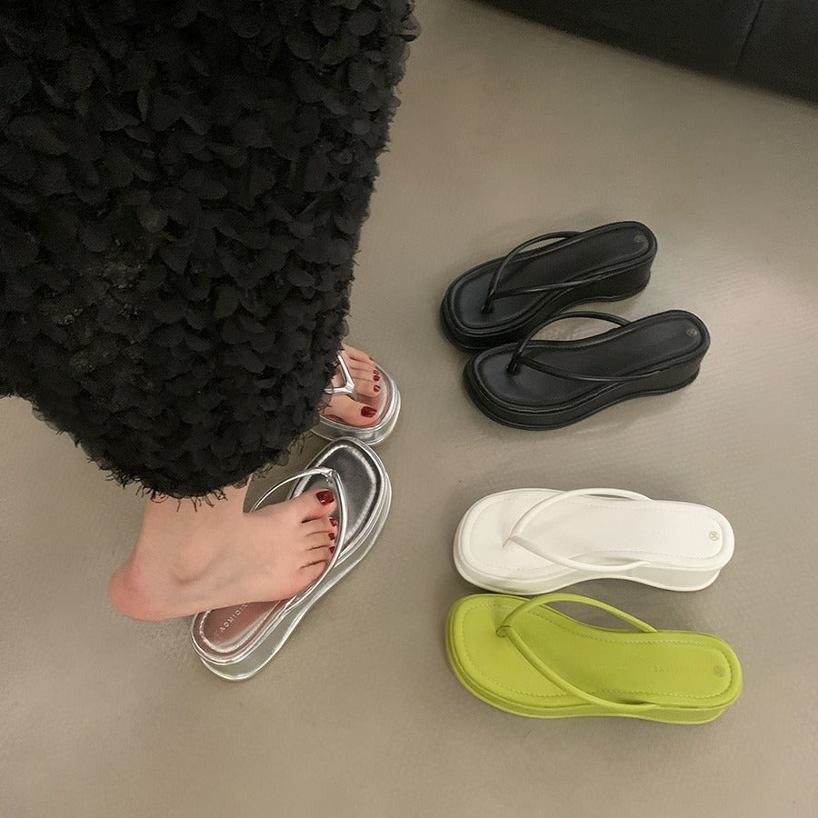 kamames Sandwiched Herringbone Slippers Women's Shoes 2024 New Summer Heightened Thick-Soled Beach Sandals