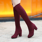 kamames Fashion Knee High Boots Women's Winter Boots Thick High Heel Stretc Long Boots Slip On Autumn Shoes Woman Black White