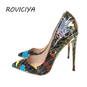 kamames Graffiti Colorful Women Pumps Sexy Women High Heels Wedding Party Women Shoes Stilettos 12 cm QP026 ROVICIYA