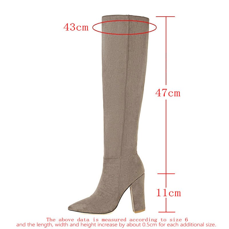 kamames Faux Suede Knee High Boots Winter Women Boots Square High Heel Long Boots Slip On Pointed Toe Fashion Woman's Boots Shoes
