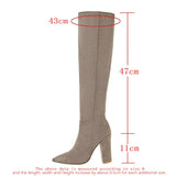 kamames Faux Suede Knee High Boots Winter Women Boots Square High Heel Long Boots Slip On Pointed Toe Fashion Woman's Boots Shoes