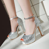 kamames SGESVIER Women New Summer Sandals Sexy Bride Wedding Party Shoes Peep Toe Thick Heel Platform Red Gold Sandals Shoes Woman OX362