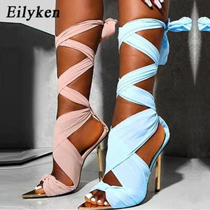 kamames Sexy Pointed Open Toe Sandals For Women Summer Fashion Ankle Cross-tied Stiletto High Heel Party Dress Ladies Shoes