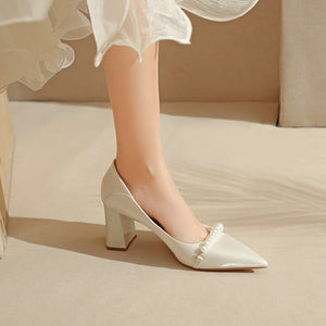 kamames Satin Temperament High Heels, Single Shoes, White Cheongsam Shoes, Bridesmaid Shoes, Daily Wedding Shoes, Female Bride Shoes