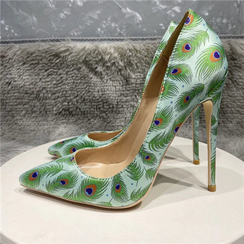 kamames printing green 12cm pumps stiletto pointed toe sexy shoes party nightclub women shoes 8cm 10cm high heel purple BM039