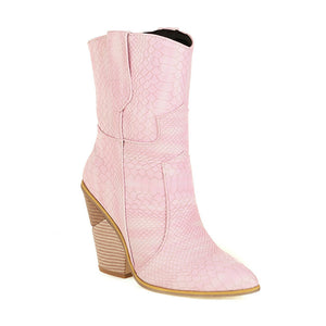 kamames Fashion Denim Western Boots Autumn Women Boots Wedges High Heel Ankle Boots Slip On Winter Plush Woman Shoes Big Size 42 43