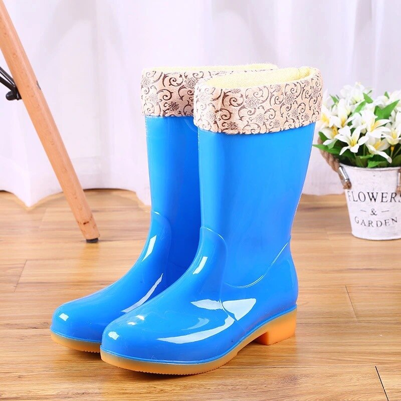 kamames Rain Boots Women Non-slip Rain Boots Waterproof Shoes Overshoes Water Boots Fashion Plus Velvet Warm Women Work Shoes