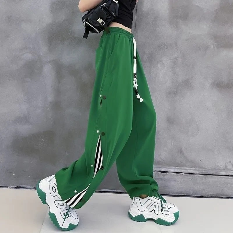 kamames Harajuku Loose Wide Leg Pants Women High Waist Elastic Streetwear Sweatpants Summer Vintage Lace Up BF Straight Trousers