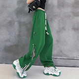 kamames Harajuku Loose Wide Leg Pants Women High Waist Elastic Streetwear Sweatpants Summer Vintage Lace Up BF Straight Trousers