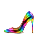 kamames Rainbow Printed Pointed Toe Woman Lady Female 10 cm 8 cm 12 cm high heel shoes Stilettos Women Pump QP006 ROVICIYA