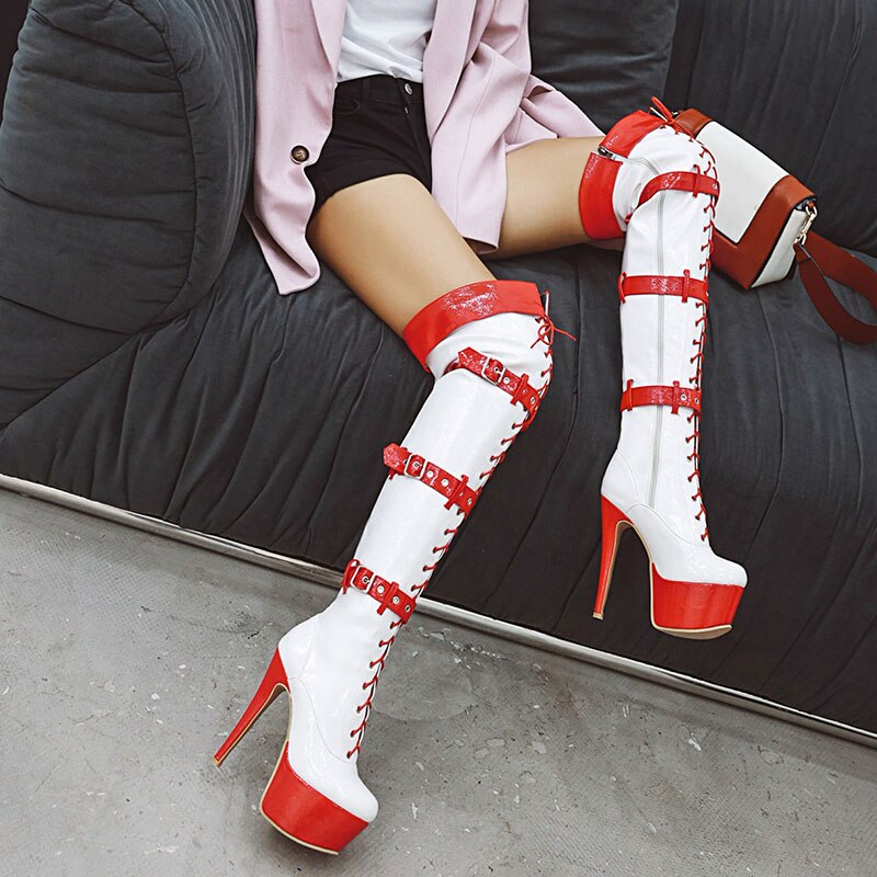 kamames Sgesvier 2021 New thigh high boots women sexy thin high heels platform boots mixed colors party prom Night Club Shoes woman G758