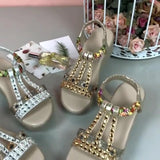 kamames Sandals Women's Summer 2024 New Comfortable Thick-Soled High-Heeled Shoes Bohemian Crystal Diamond Sandals