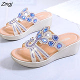 kamames Sandals Women 2023 Ladies Boho Slides Women Slippers Sandals Summer Crystal Shoes Peep Toe Flat Sandals