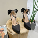 kamames High Heels, New Waterproof Table Shoes, Women's Thick Heels, Bow And Hollow Baotou Sandals.