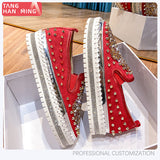 kamames Sales Anti-Wolf Rivet Round Head Low Top Single Shoes Women's Large Size Shoes Flat-Soled Lazy Shoes Women's Single Shoes