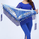 kamames Dance Hip Skirt Scarf For Wrap Waist Belt Bling Golden Coins Sequins Tassels Dance Accessories Chiffon fringe scarf