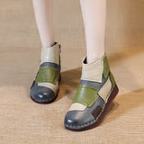 kamames Head Layer Cowhide Flat Bottom Recreational Women's Boots National Wind Color Leather Short Boots Warm Comfortable Cotton Shoes