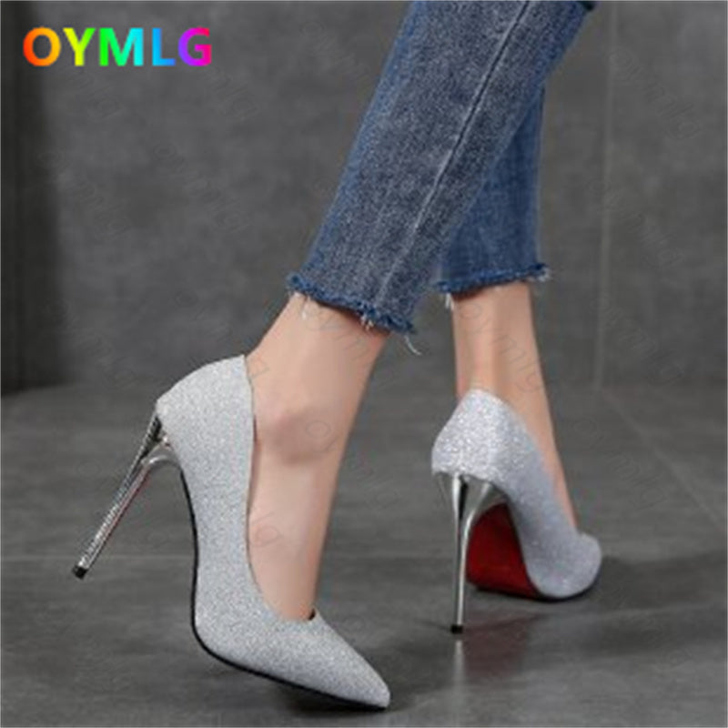 kamames heels female 2021 autumn new sexy sequined rhinestone gold silver wedding shoes stiletto pointed shoes