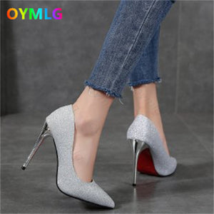 kamames heels female 2021 autumn new sexy sequined rhinestone gold silver wedding shoes stiletto pointed shoes