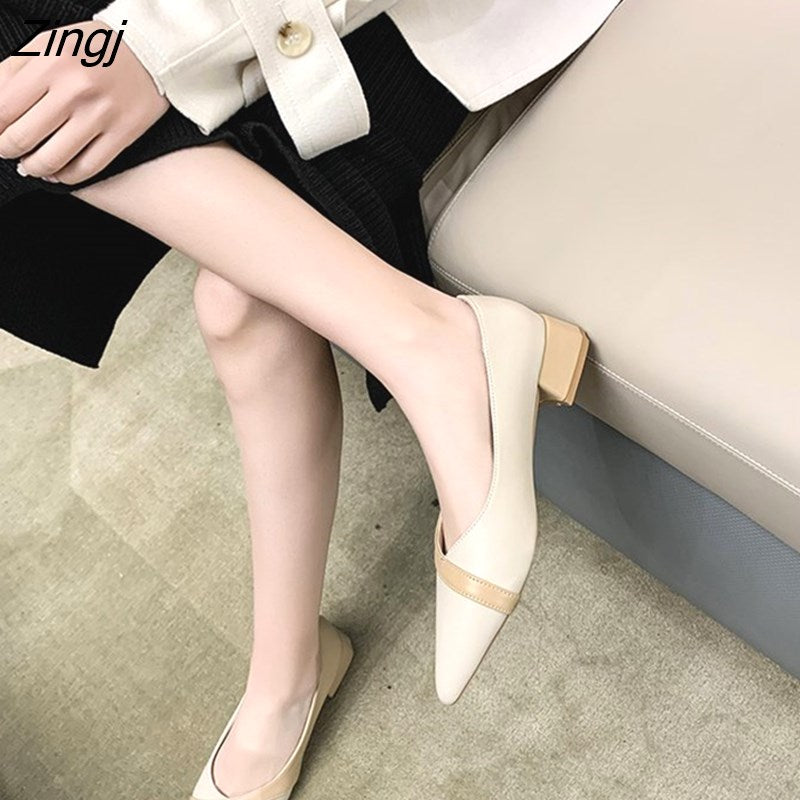 kamames Fashion Pointed Toe Square Heel Women's Shoes Color Matching Light High Heels Women's Breathable Casual Slip-on High Heels
