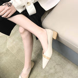 kamames Fashion Pointed Toe Square Heel Women's Shoes Color Matching Light High Heels Women's Breathable Casual Slip-on High Heels