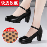 kamames Cowhide Catwalk High Heels Women's Anti-Skid Thick Heel Waterproof Platform Cheongsam Models Soft Leather Work Shoes Women's Singles