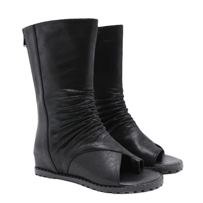 kamames Heel Women's Sandals New Fish Mouth Shoes High Tube Sandals Students Fashion Comfortable Soft-Soled Roman Women's Shoes