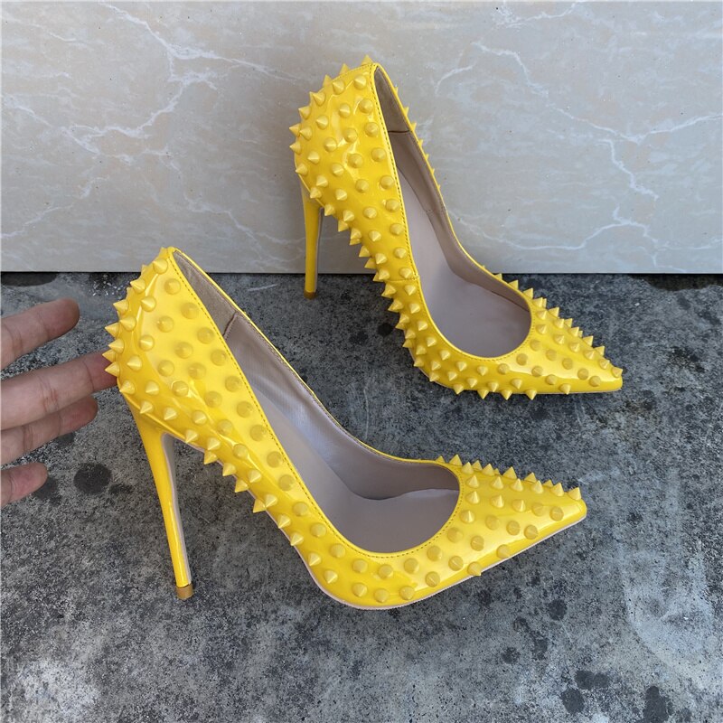 kamames design yellow 8cm 10cm 12cm heels party shoe work sexy wedding plus size pointed toe daily wear lady pumps MD042 ROVICIYA