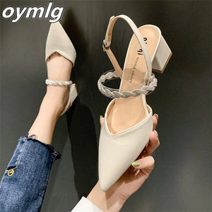 kamames sandals women's summer high heels 2022 new pointed toe back straps rhinestone fairy wind thick heel shoes women