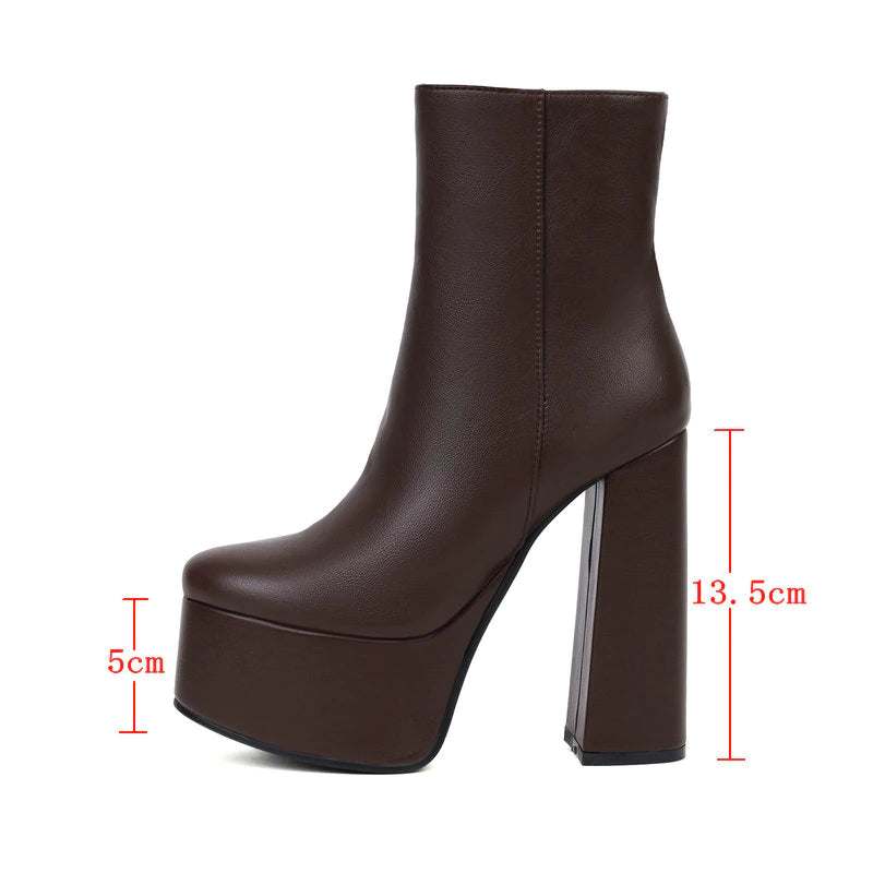 kamames Fashion Platform Women Ankle Boots Autumn Winter Chunky High Heel Punk Boots Square Toe Zipper Lady Shoes Plus Size 42 43
