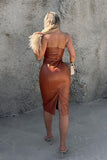 kamames rosamariaryyti - Grasa Strapless Leather Midi Dress